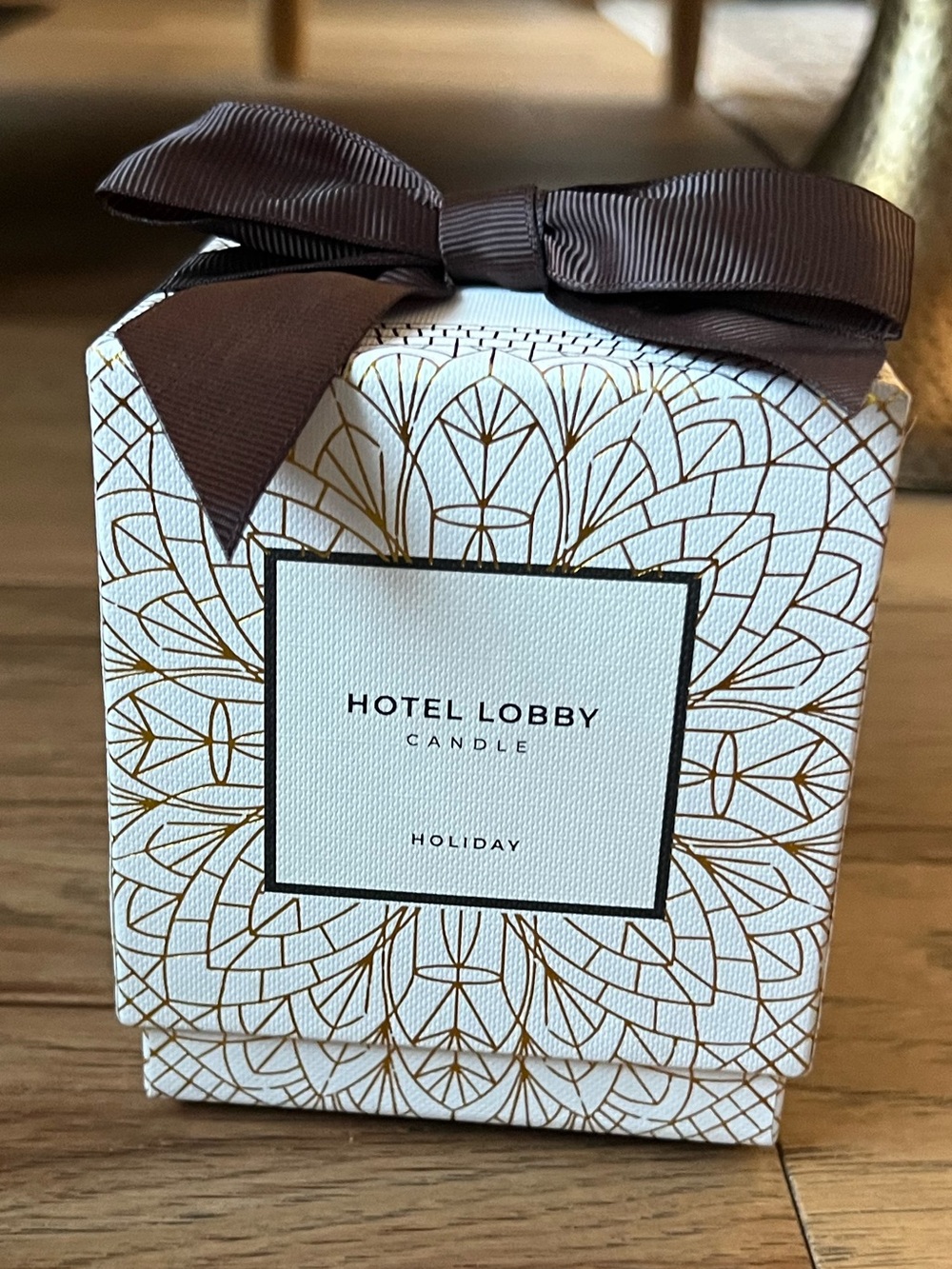 *EMPTY* Holiday Candle in White & Gold with Brown Ribbon